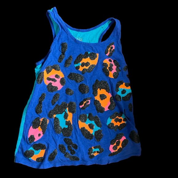 Color Block Leopard Print Racerback Tank Top w/ Sparkle Details - Picture 1 of 2